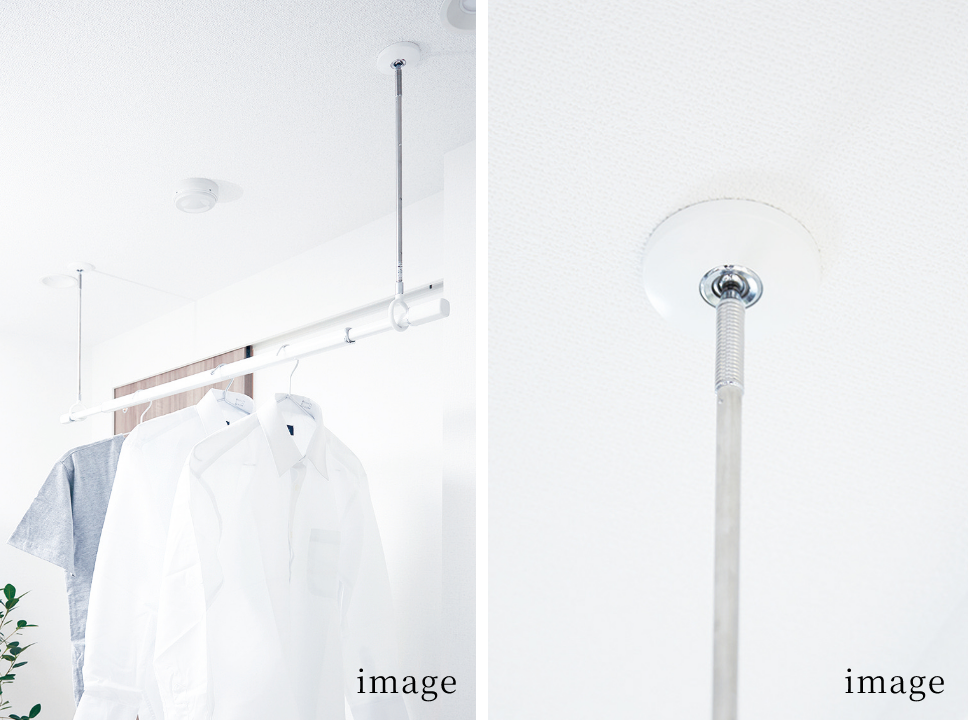 ワンタッチで着脱可能な室内用物干金物